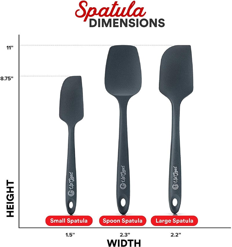 UpGood Silicone Spatula Set 600Â°F - High Heat Resistant Nonstick, Small and Large Kitchen Spatulas - Flexible BPA Free Professional Grade Cookware - Utensils for Cooking, Baking, Mixing(3 Pcs, Grey) - Image 4